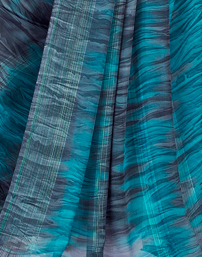 Ready to Wear Grey & Blue Georgette Printed Saree
