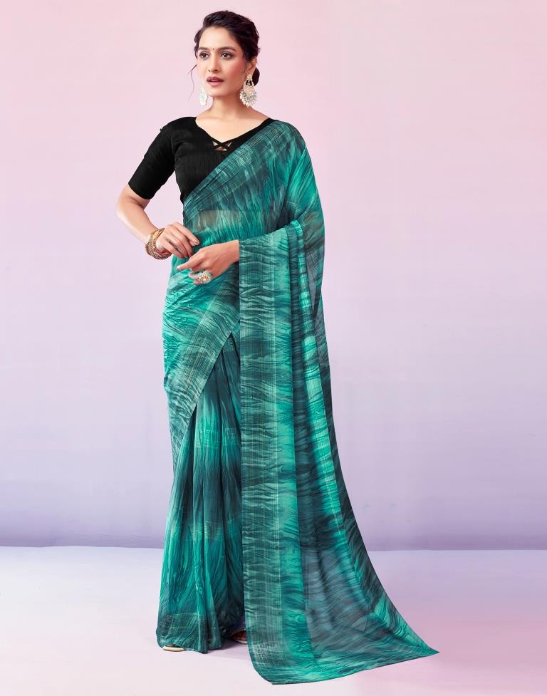 Ready to Wear Turquoise Georgette Printed Saree