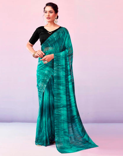 Ready to Wear Turquoise Georgette Printed Saree