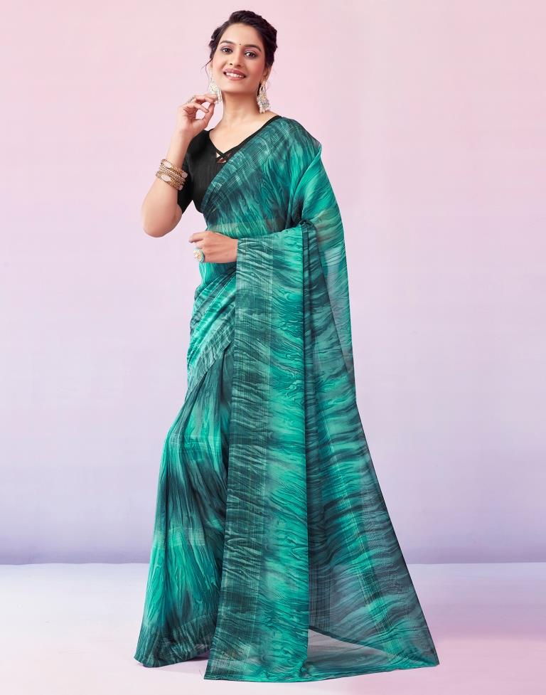 Ready to Wear Turquoise Georgette Printed Saree