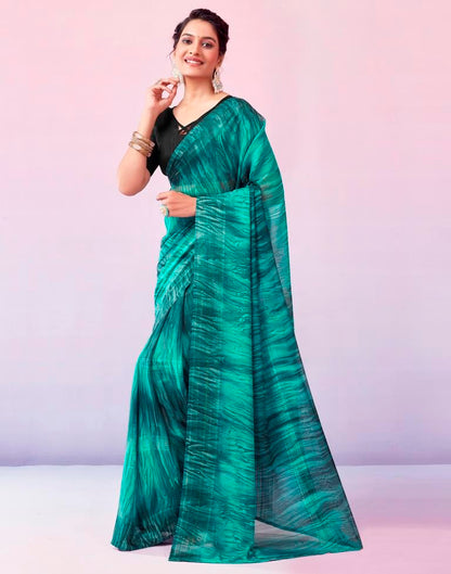 Ready to Wear Turquoise Georgette Printed Saree
