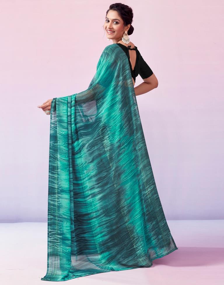 Ready to Wear Turquoise Georgette Printed Saree