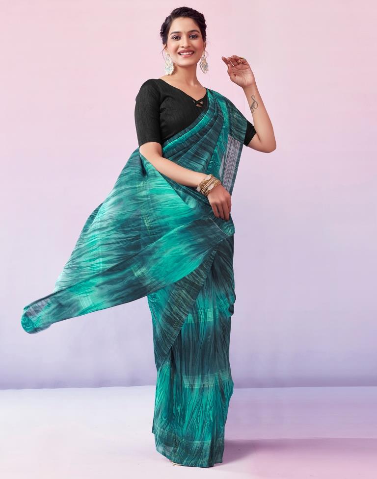 Ready to Wear Turquoise Georgette Printed Saree