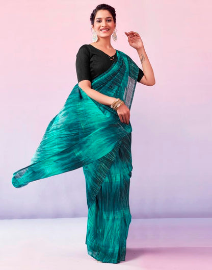 Ready to Wear Turquoise Georgette Printed Saree