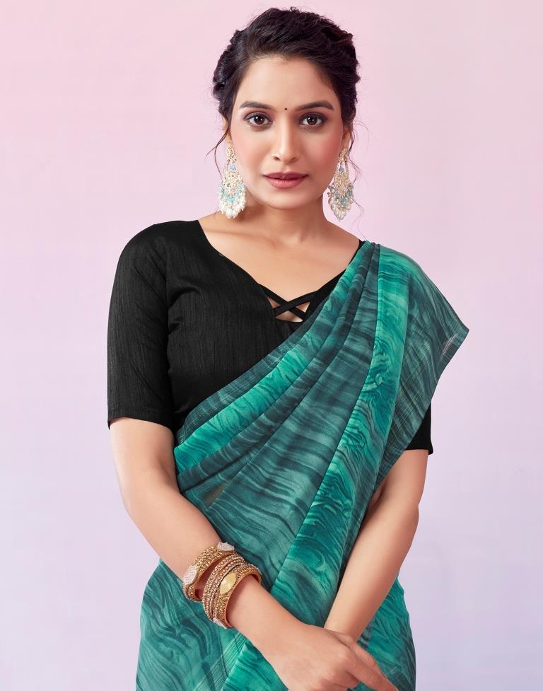 Ready to Wear Turquoise Georgette Printed Saree