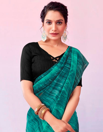 Ready to Wear Turquoise Georgette Printed Saree