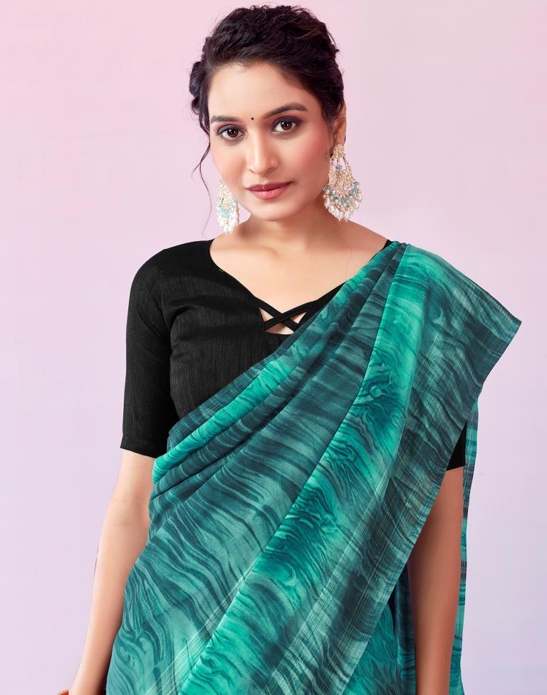 Ready to Wear Turquoise Georgette Printed Saree