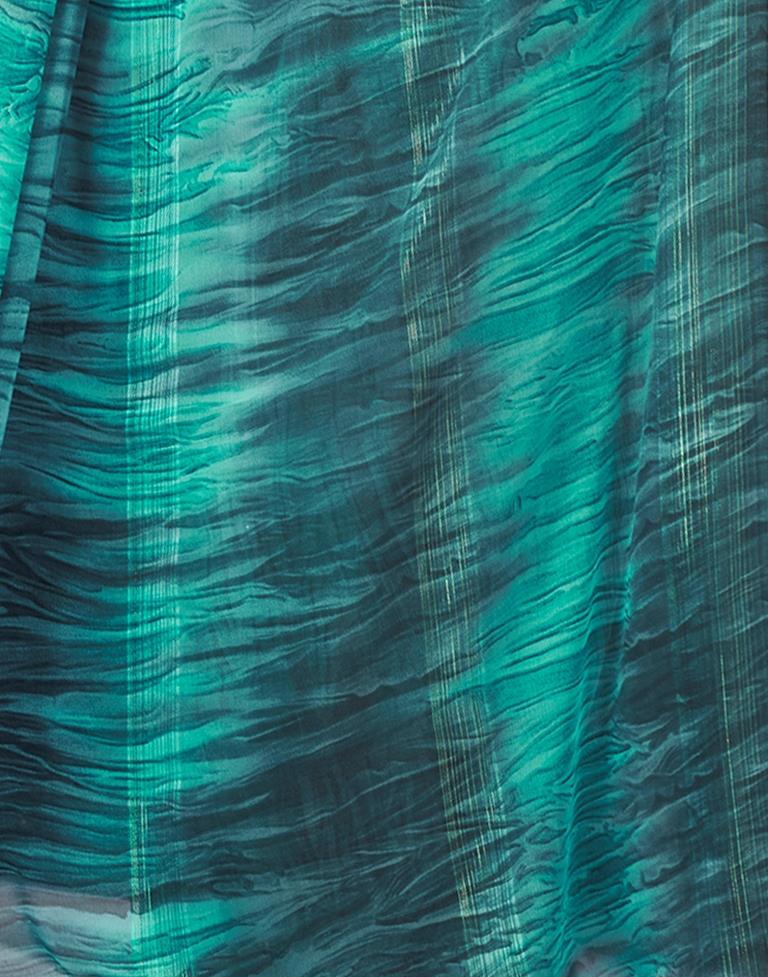 Ready to Wear Turquoise Georgette Printed Saree