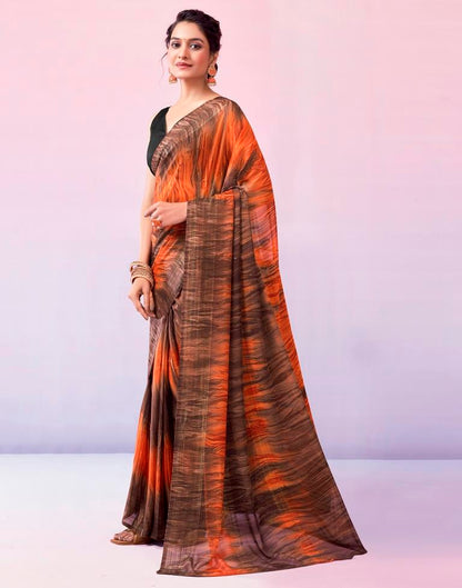 Ready to Wear Brown & Orange Georgette Printed Saree
