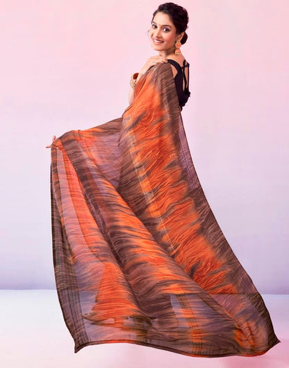 Ready to Wear Brown & Orange Georgette Printed Saree