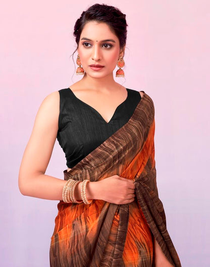 Ready to Wear Brown & Orange Georgette Printed Saree