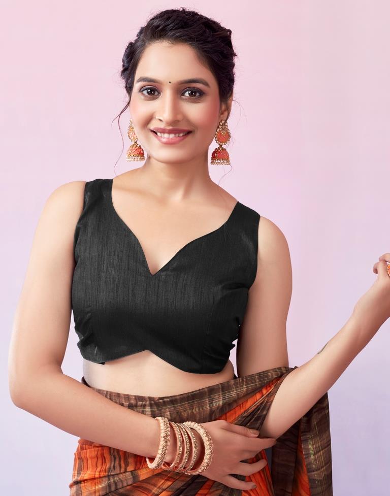 Ready to Wear Brown & Orange Georgette Printed Saree