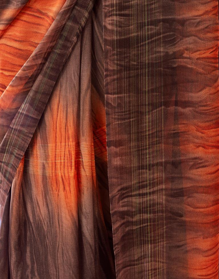 Ready to Wear Brown & Orange Georgette Printed Saree