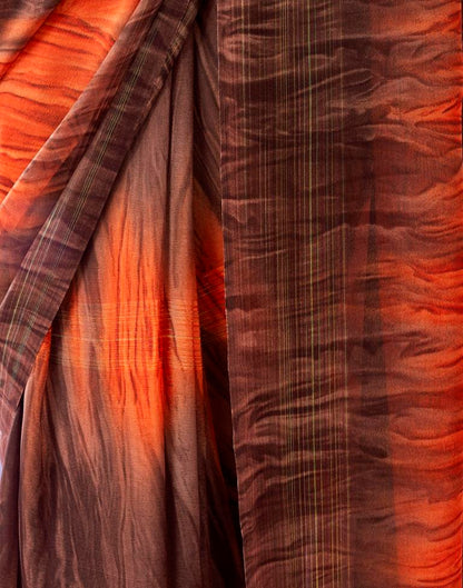 Ready to Wear Brown & Orange Georgette Printed Saree