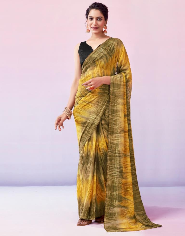 Ready to Wear Dark Beige Georgette Printed Saree