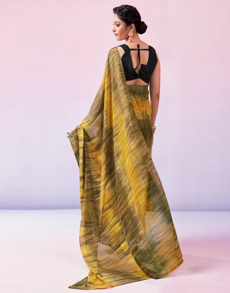 Ready to Wear Dark Beige Georgette Printed Saree
