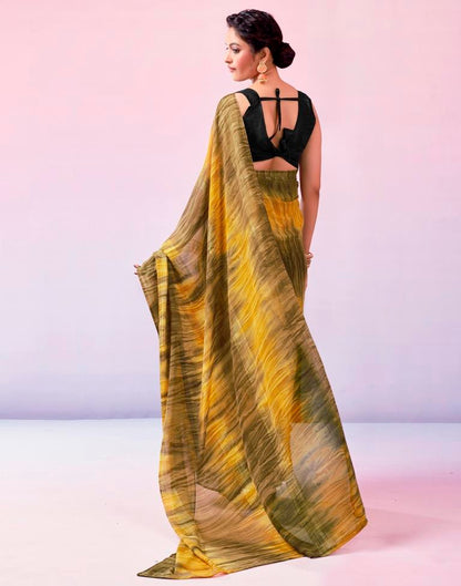 Ready to Wear Dark Beige Georgette Printed Saree
