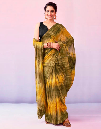 Ready to Wear Dark Beige Georgette Printed Saree