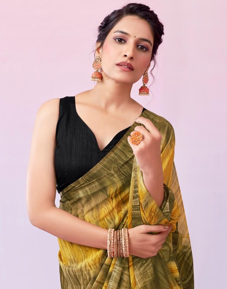 Ready to Wear Dark Beige Georgette Printed Saree