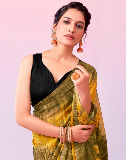 Ready to Wear Dark Beige Georgette Printed Saree