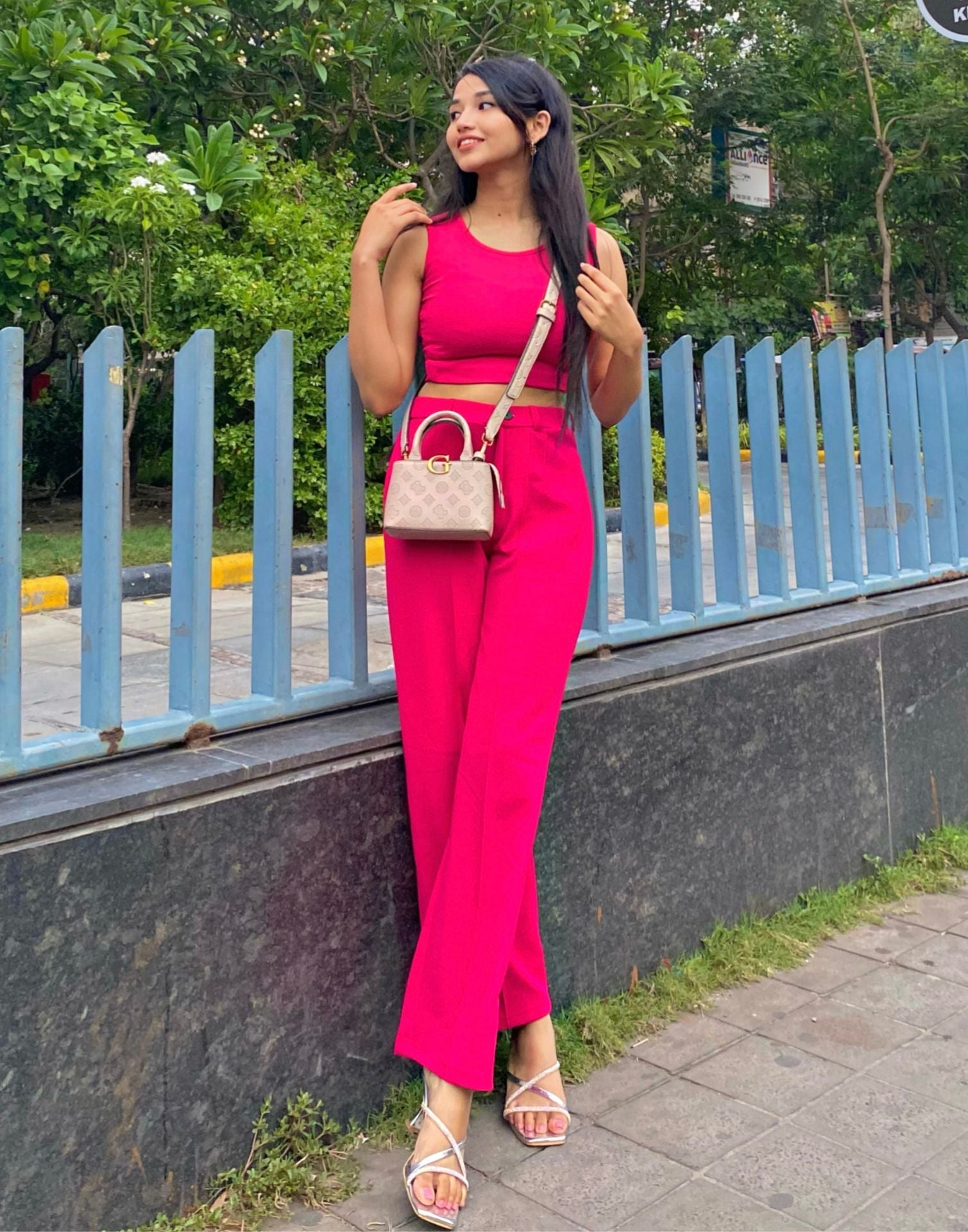 Fuchsia Pink Tank Top With Flared Trouser | Leemboodi