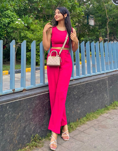 Fuchsia Pink Tank Top With Flared Trouser | Leemboodi