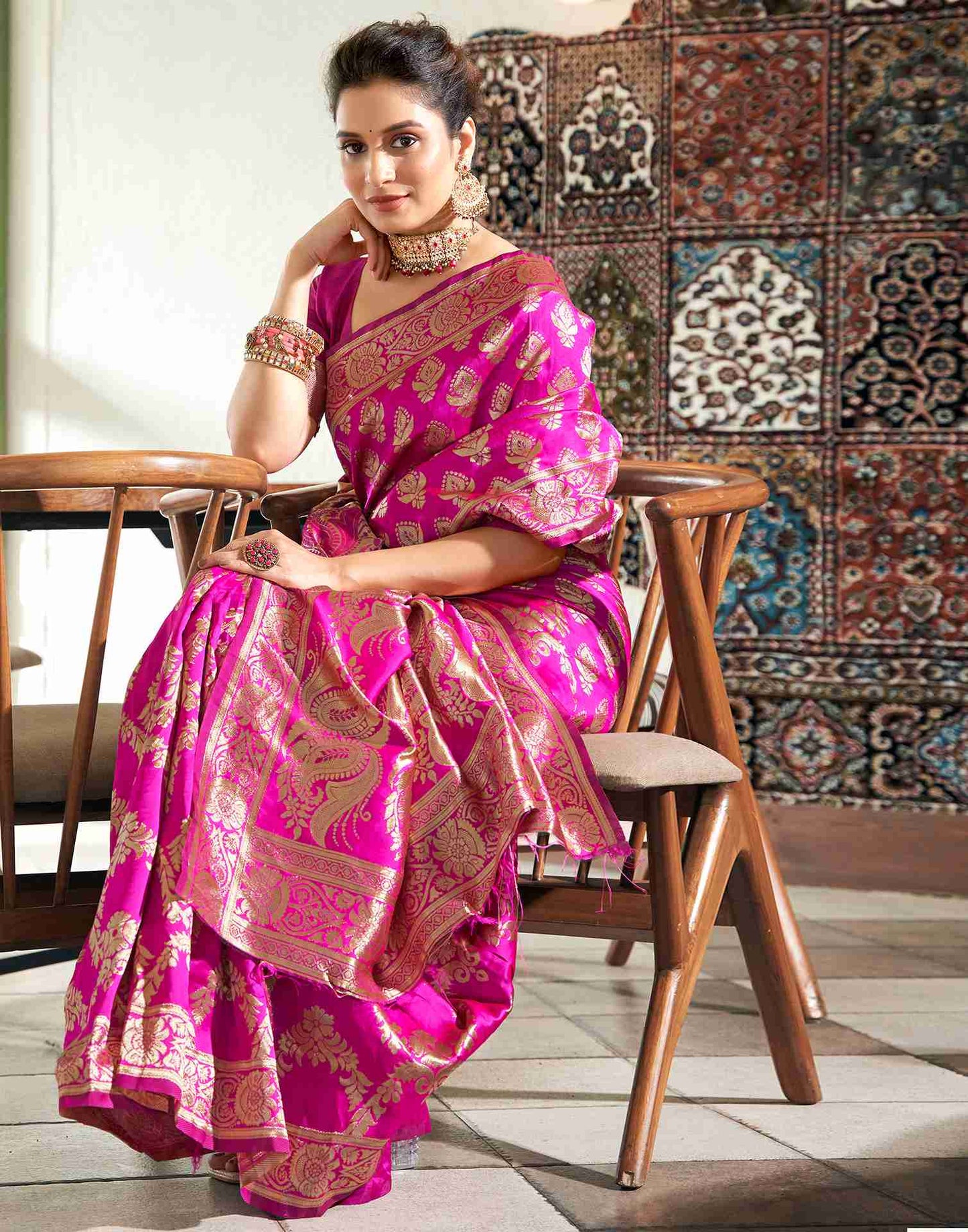 Rani Pink Banarasi Silk Saree