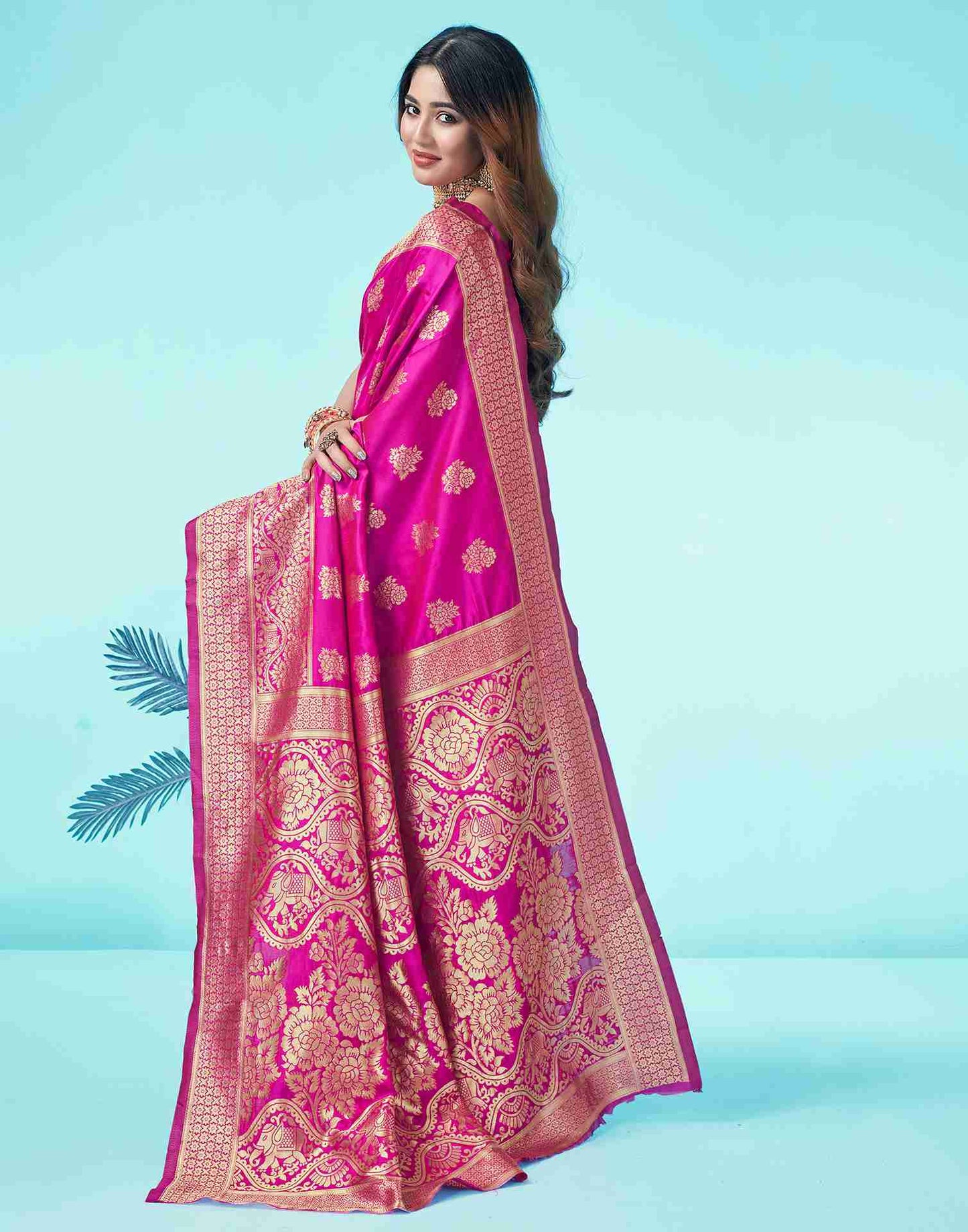 Rani Pink Jacquard Silk Saree