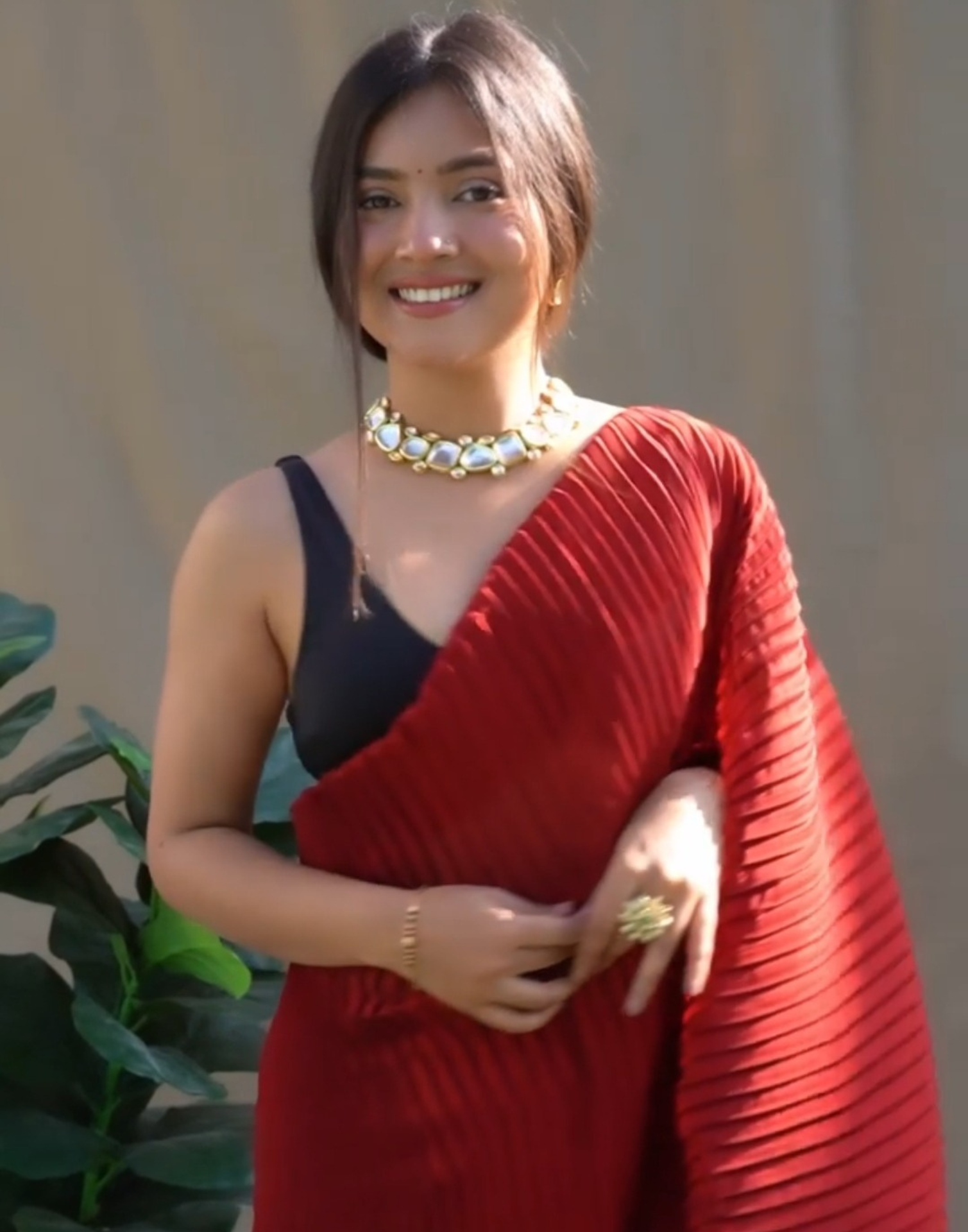 Maroon Pleated Saree | Sudathi