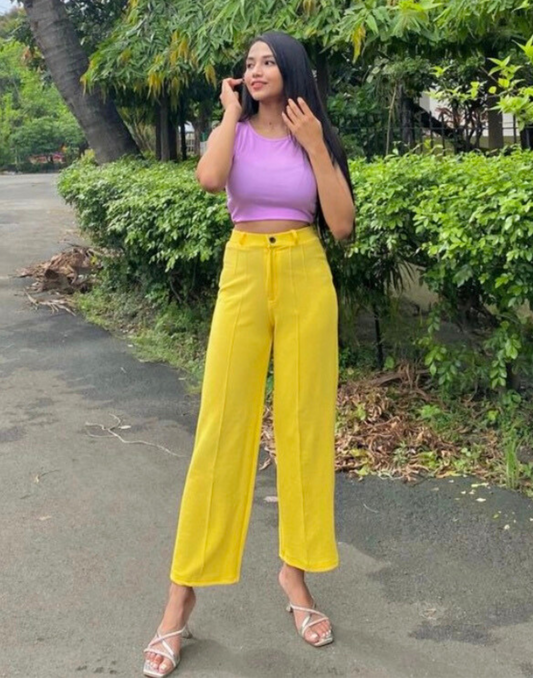 Yellow Pin Tuck Flared Trouser | Sudathi