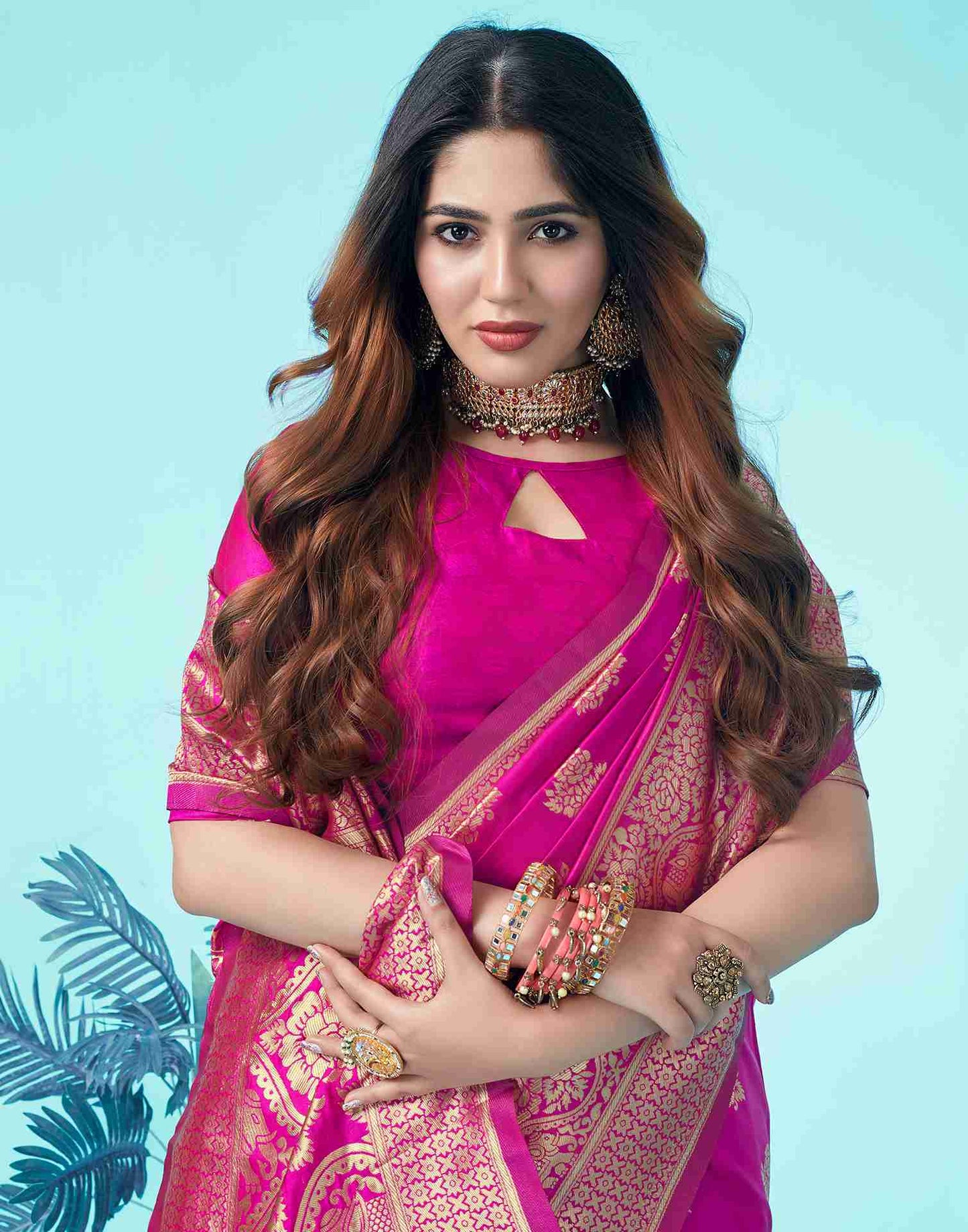 Rani Pink Jacquard Silk Saree