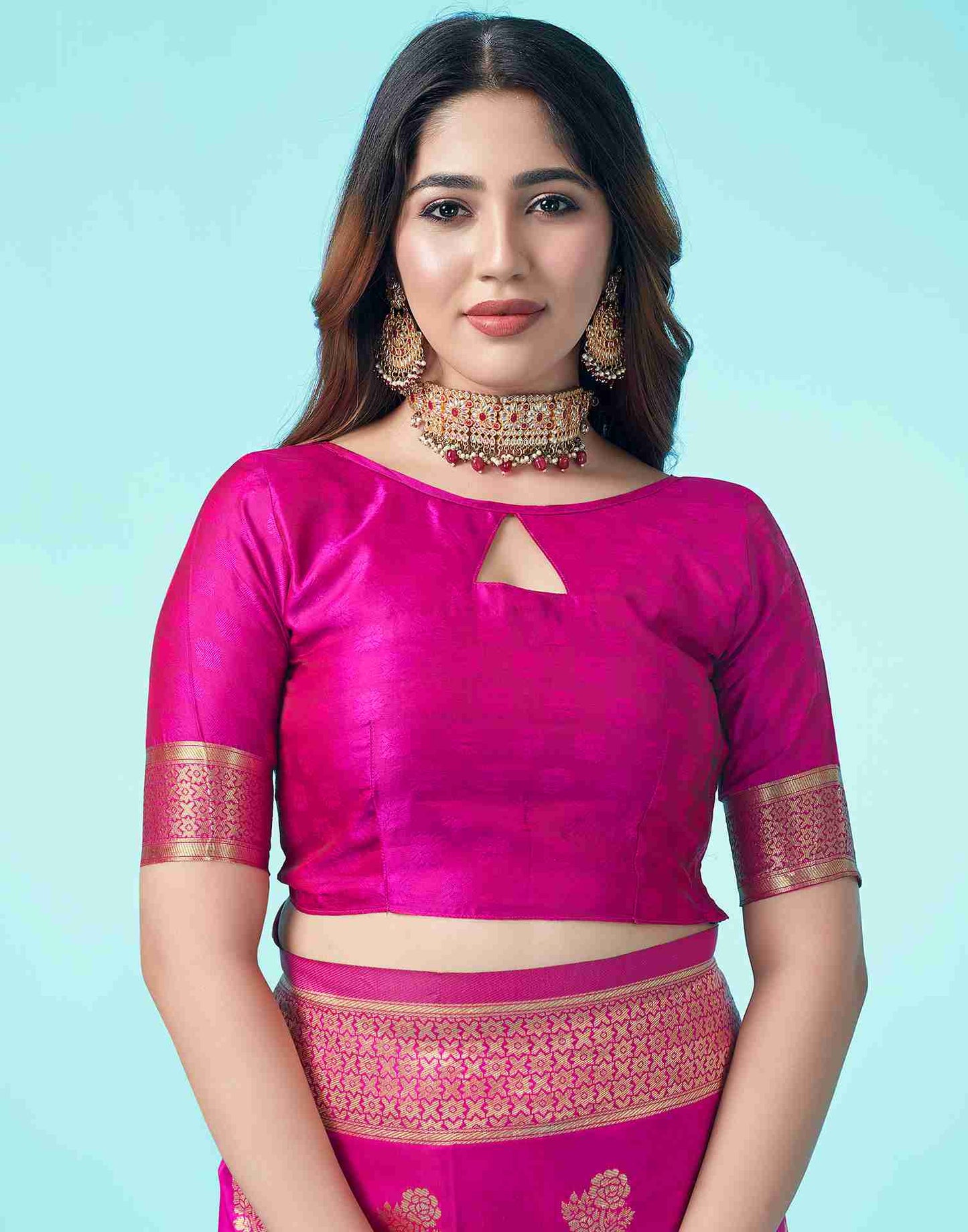 Rani Pink Jacquard Silk Saree