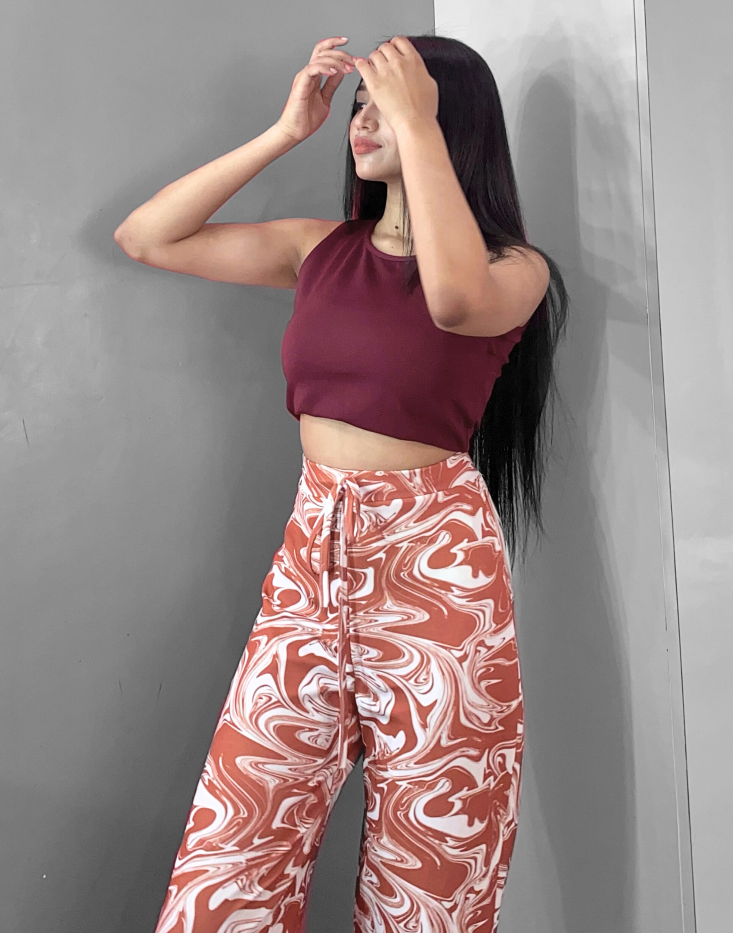Rust & White Printed Straight Fit Trouser | Sudathi