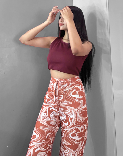 Rust & White Printed Straight Fit Trouser | Sudathi