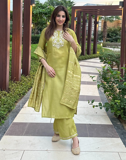 Mint Green Kurti With Pant And Dupatta | Leemboodi