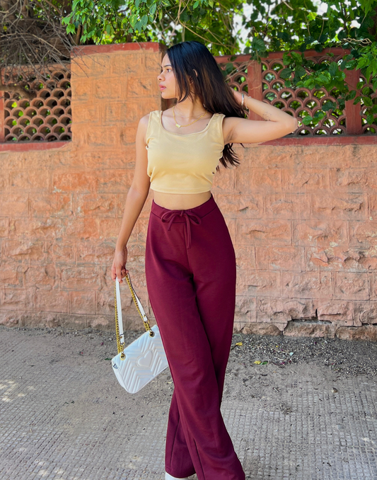Maroon knotted Straight Fit Trouser | Sudathi