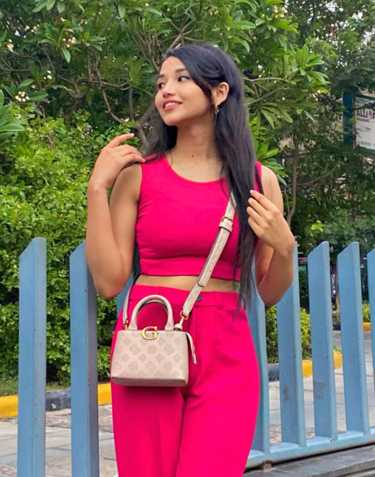 Fuchsia Pink Tank Top With Flared Trouser | Leemboodi