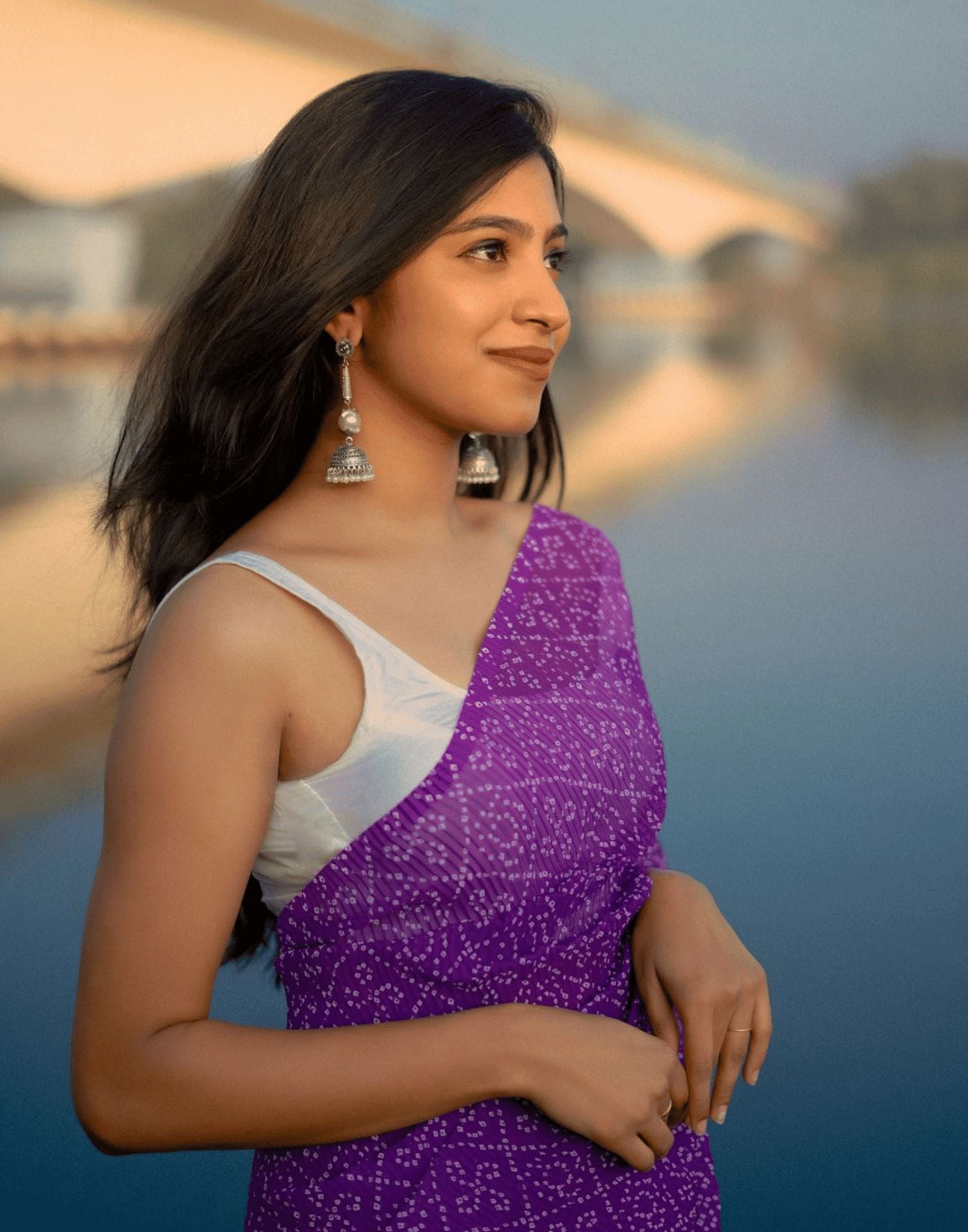 Purple Bandhani Pleated Saree | Sudathi