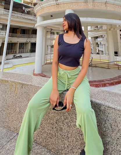Pista Green knotted Straight Fit Trouser | Sudathi