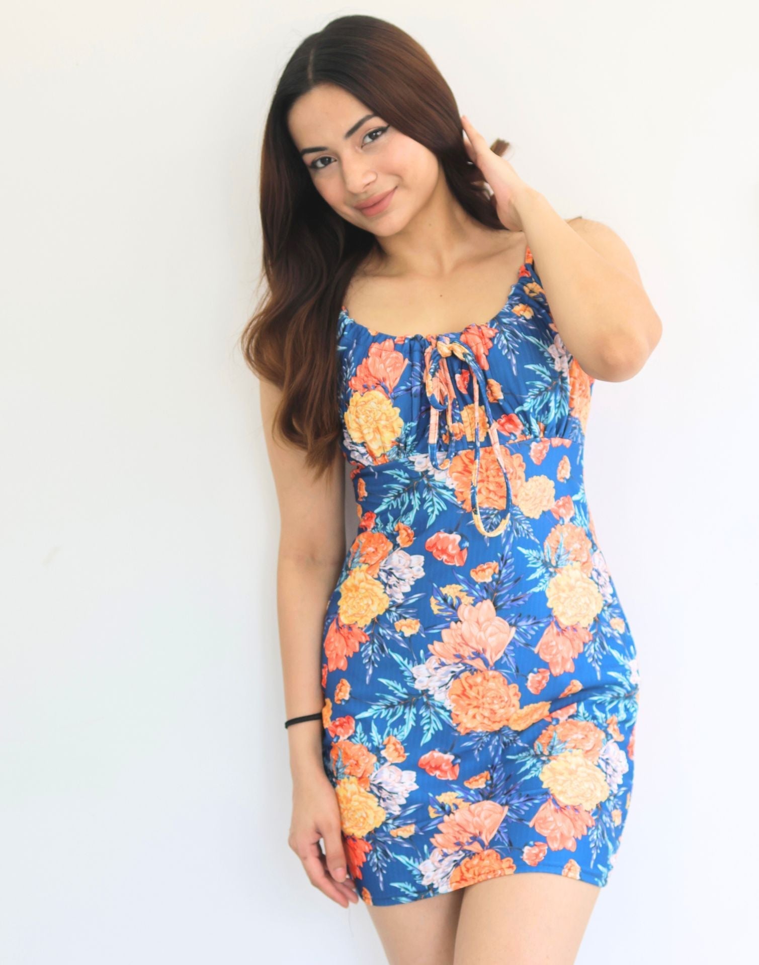 Blue Tie Up Neck Bodycon | Leemboodi