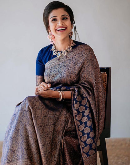 Navy Blue Banarasi Silk Saree