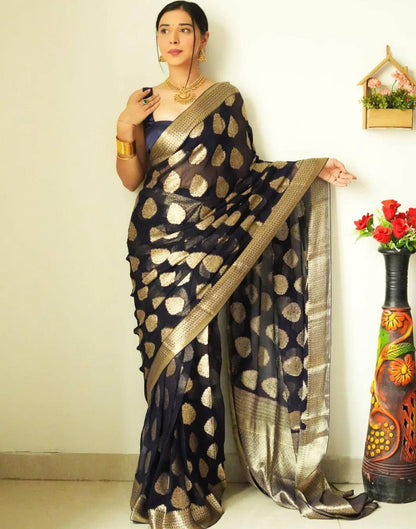 Black Banarasi Cotton Saree