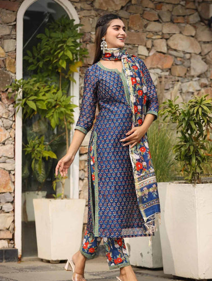 Blue Digital Printed Kurta With Pant And Dupatta