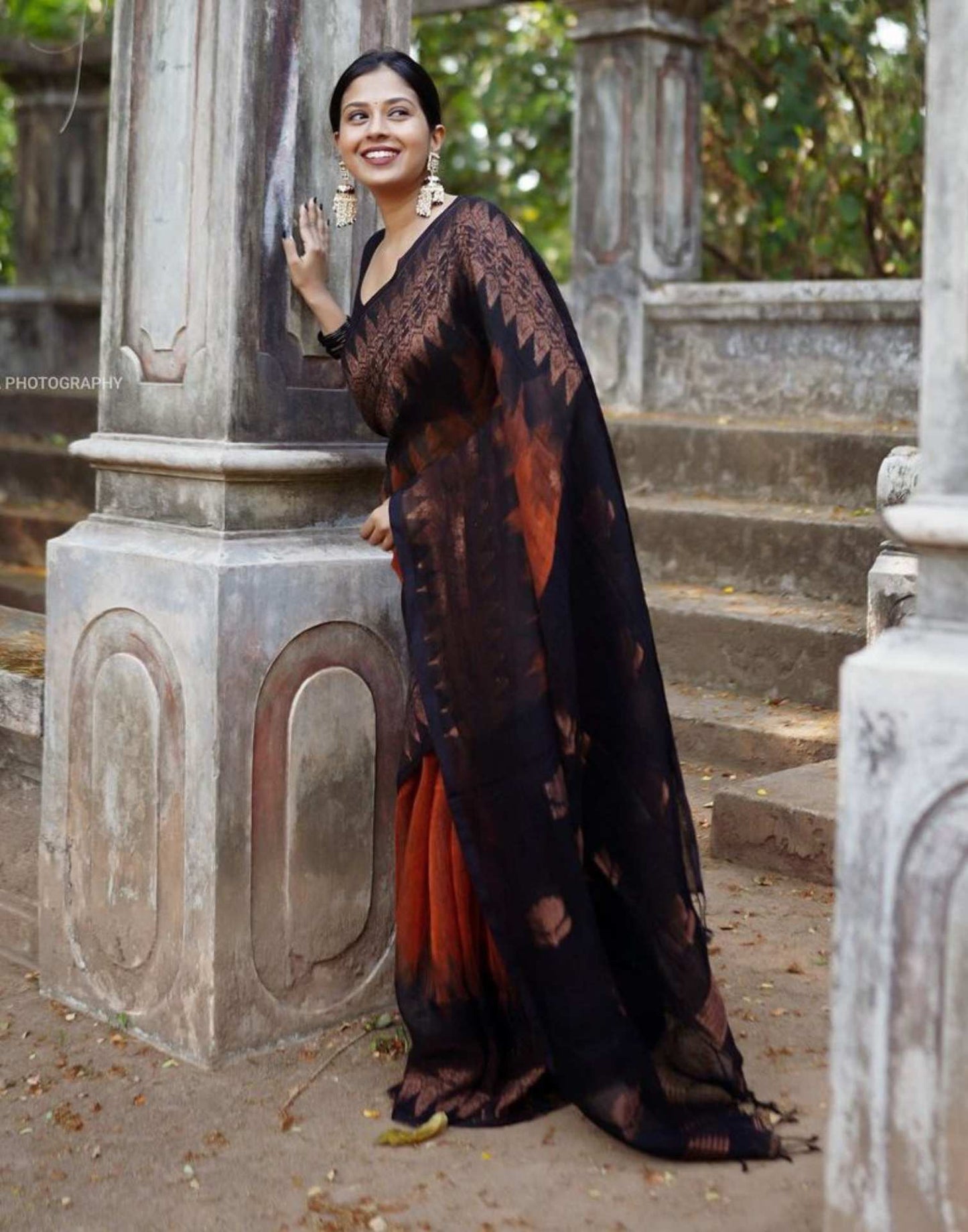 Rust Orange Cotton Weaving Saree