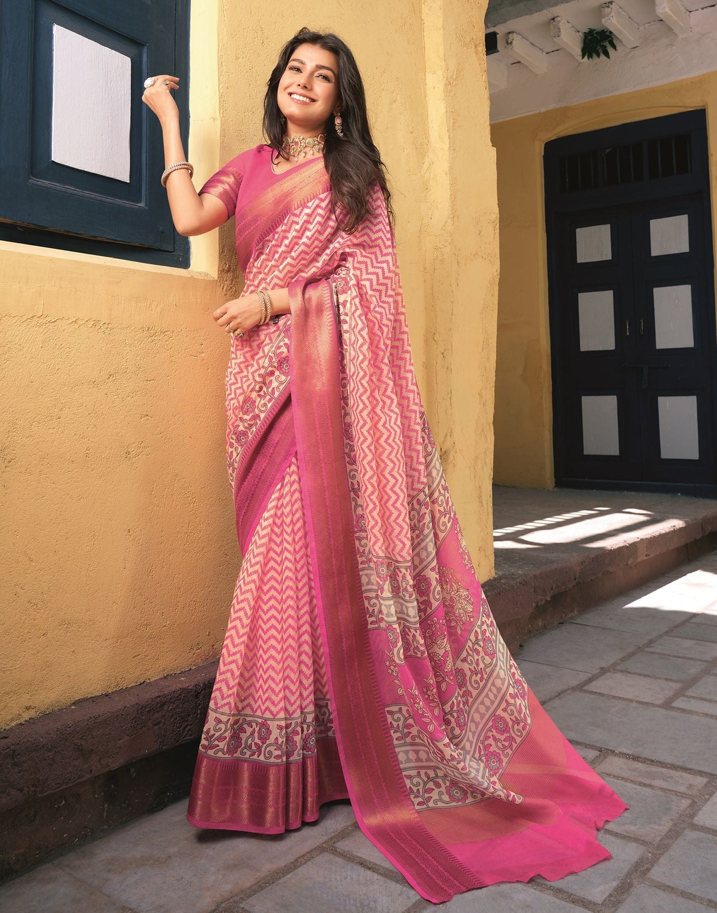 Pink Cotton Printed Saree | Leemboodi