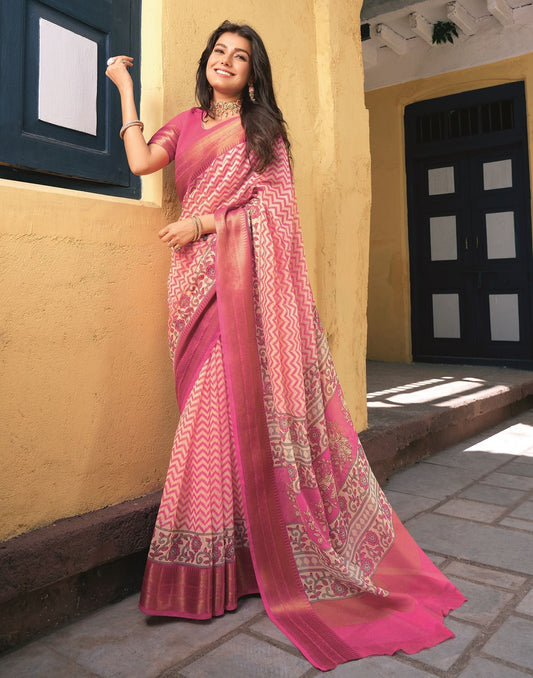 Pink Cotton Printed Saree | Leemboodi
