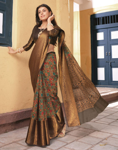 Brown Cotton Printed Saree | Leemboodi
