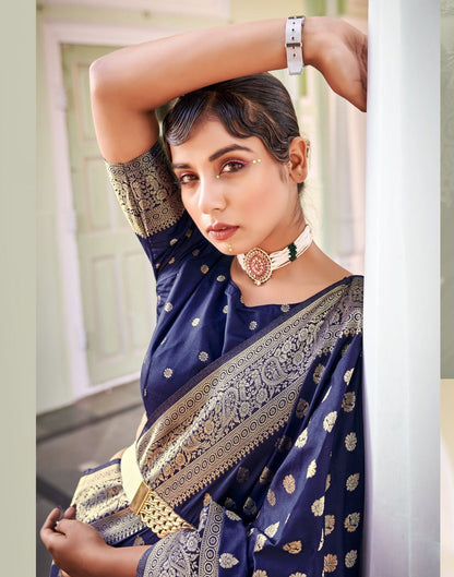 Navy Blue Banarasi Saree | Leemboodi