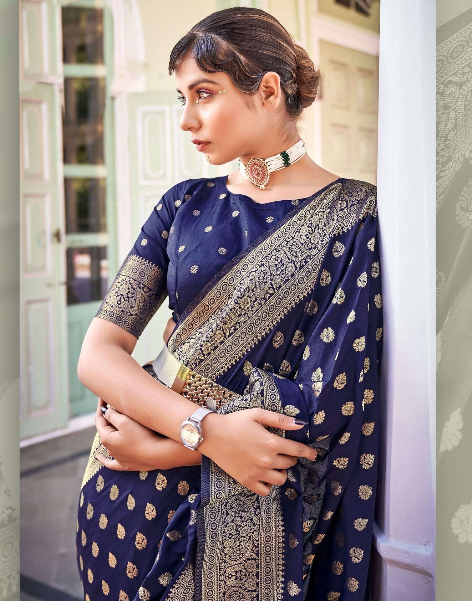 Navy Blue Banarasi Saree | Leemboodi