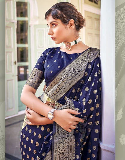 Navy Blue Banarasi Saree | Leemboodi